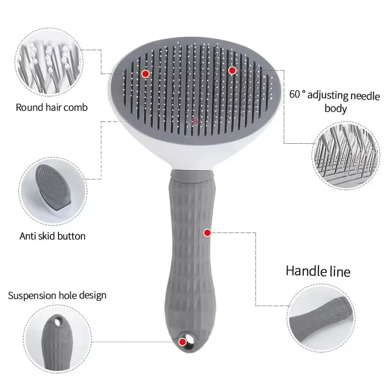 Dog Grooming Brush with Easy Clean Button, Pet Massage Comb for