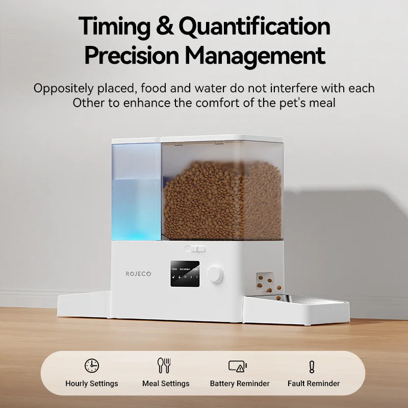 ROJECO 8.5L Automatic Pet Feeder Water Fountain WIFI APP Remote