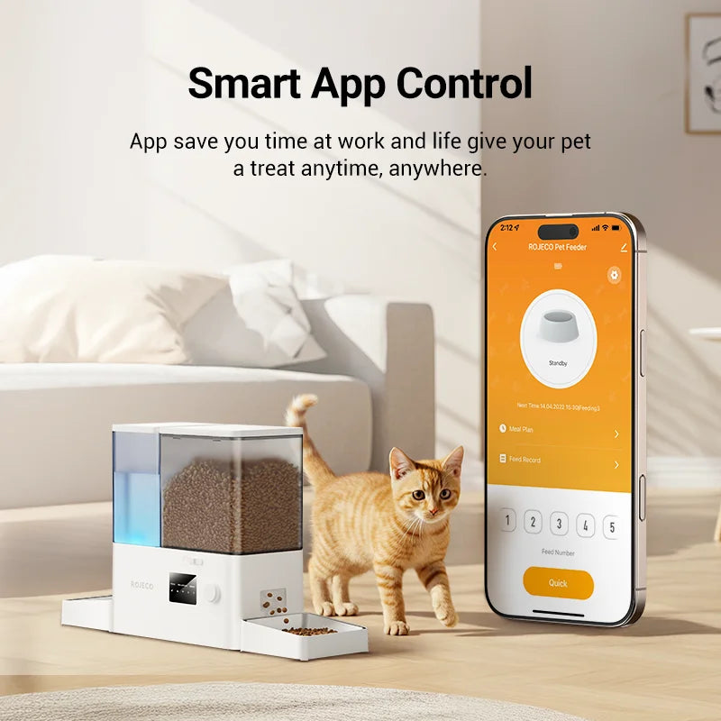 ROJECO 8.5L Automatic Pet Feeder Water Fountain WIFI APP Remote