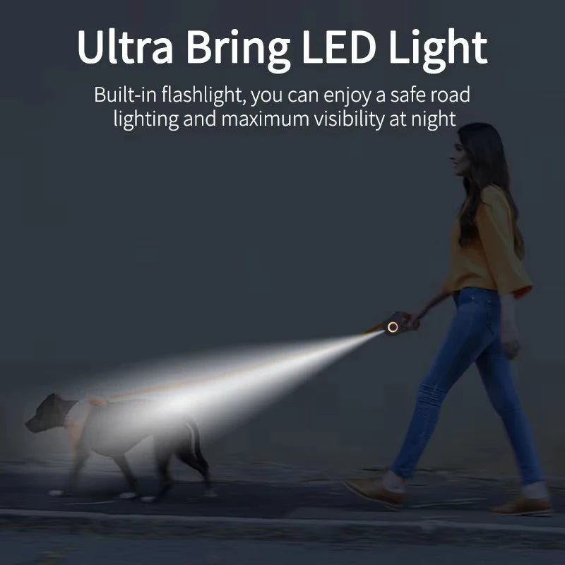 5M Automatic Retractable Dog Leash with Led Flashlight Durable Nylon