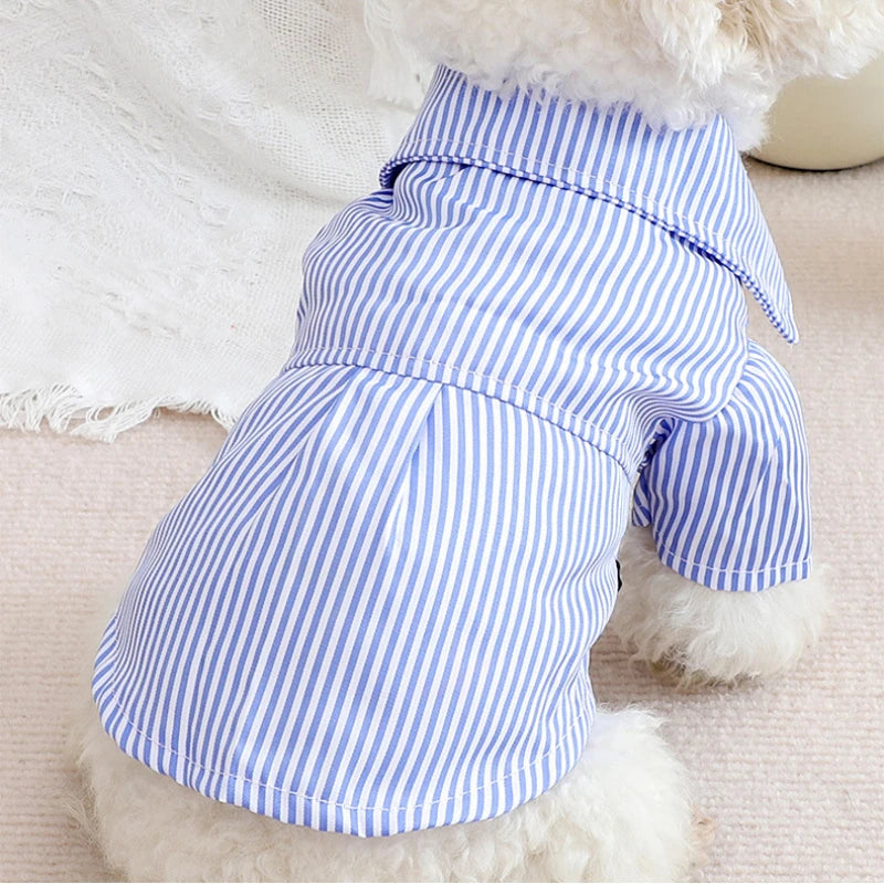 Pet Dog Clothes Bowknot Striped Shirts Thin Summer Blue Fashion