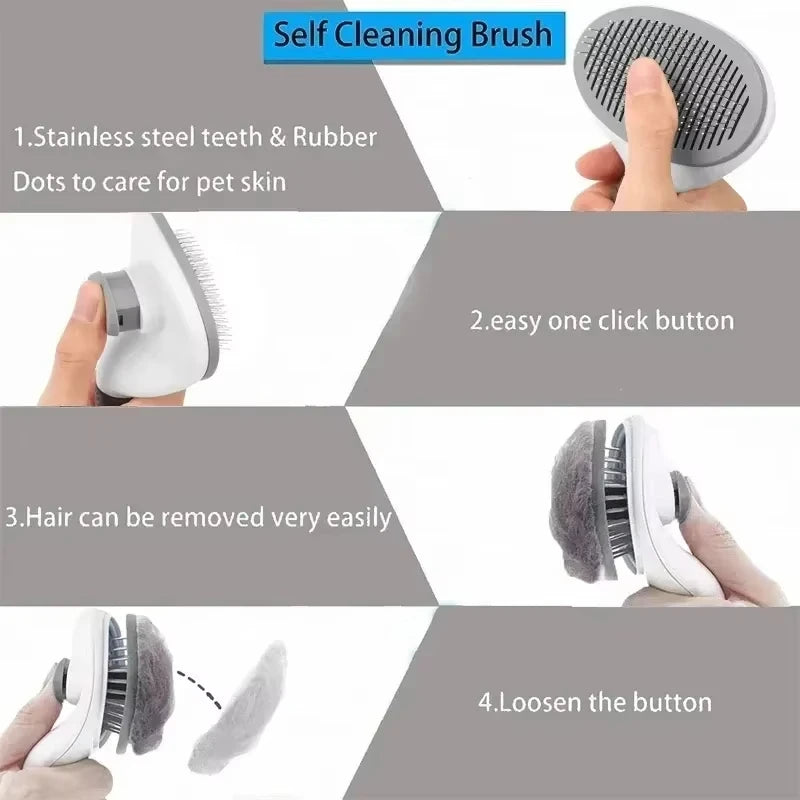Dog Grooming Brush with Easy Clean Button, Pet Massage Comb for