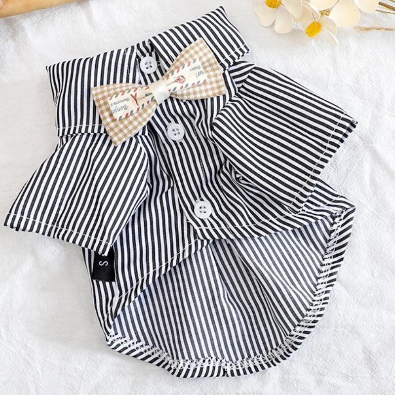 Pet Dog Clothes Bowknot Striped Shirts Thin Summer Blue Fashion