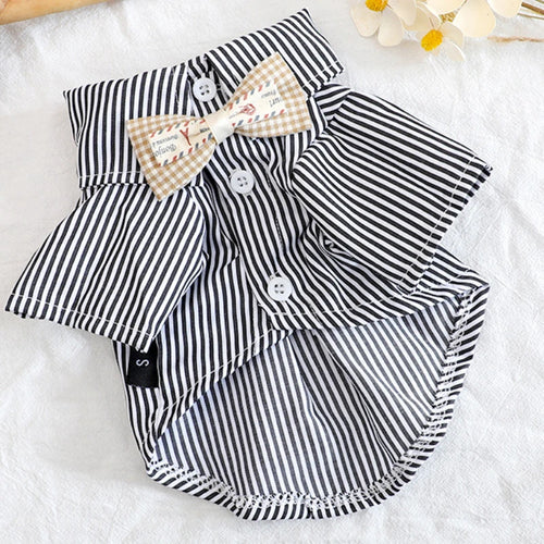 Pet Dog Clothes Bowknot Striped Shirts Thin Summer Blue Fashion