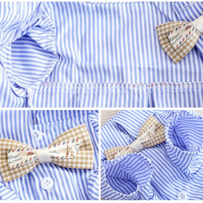 Pet Dog Clothes Bowknot Striped Shirts Thin Summer Blue Fashion