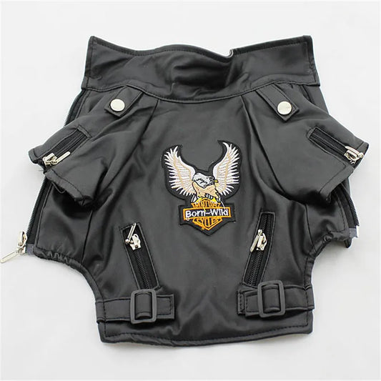 Glorious Eagle Pattern Dog Coat PU Leather Jacket Soft Waterproof