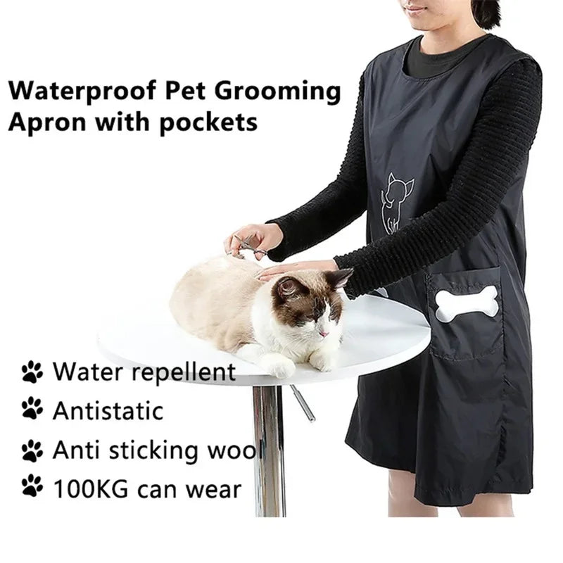 Pet Grooming Overalls Waterproof Nylon Grooming Apron with Pockets