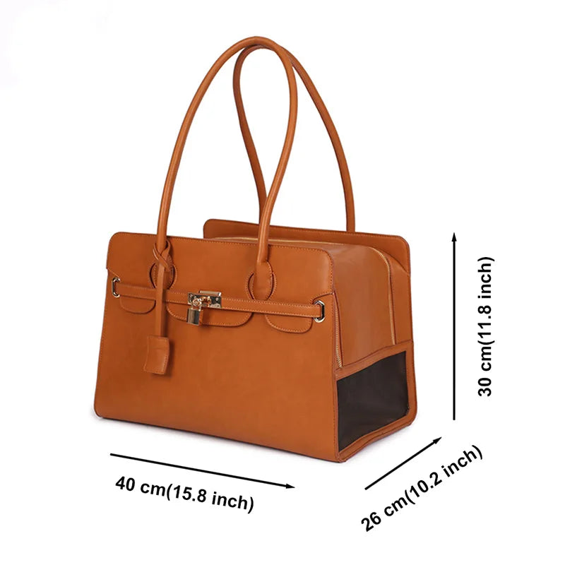 New Luxury PU Leather Pet Carrier Bag Breathable Handbag For Puppy Cat