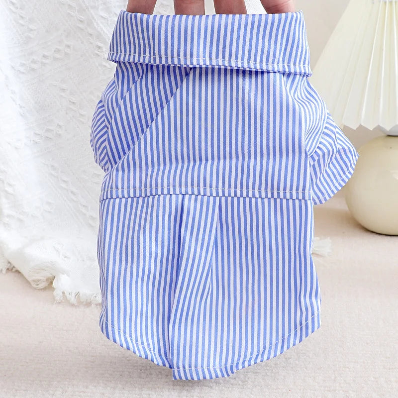 Pet Dog Clothes Bowknot Striped Shirts Thin Summer Blue Fashion