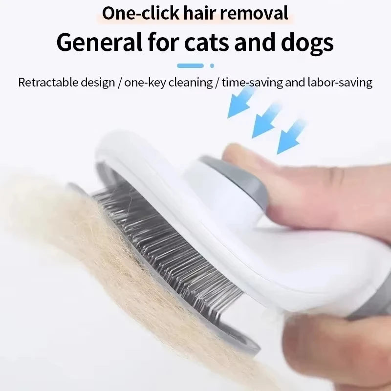 Dog Grooming Brush with Easy Clean Button, Pet Massage Comb for