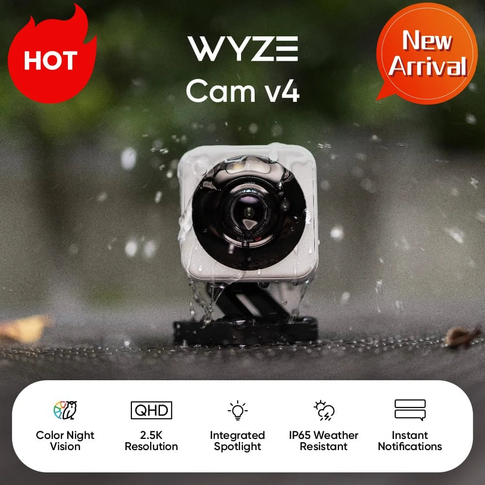 Wyze Cam v4, 2K Wi-Fi Smart Home Security Camera, Indoor/Outdoor
