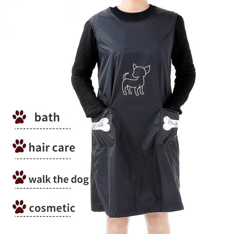 Pet Grooming Overalls Waterproof Nylon Grooming Apron with Pockets