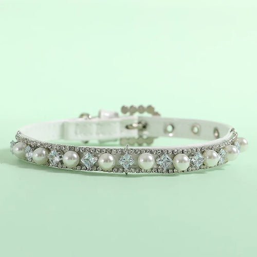 Luxury Cat Puppy Pearl Necklace Rhinestone Collar for Cats Small Dogs