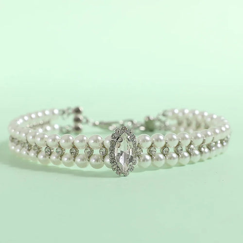 Luxury Cat Puppy Pearl Necklace Rhinestone Collar for Cats Small Dogs