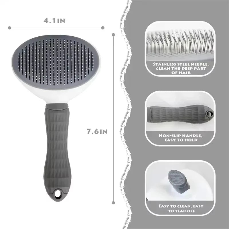 Dog Grooming Brush with Easy Clean Button, Pet Massage Comb for